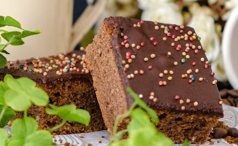 Bitter and sweet chocolate brownie with berries